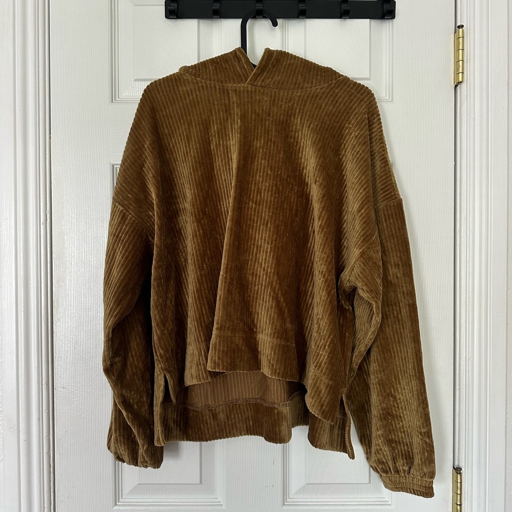 Aerie Brown Green Corduroy Women's Hooded Pullover